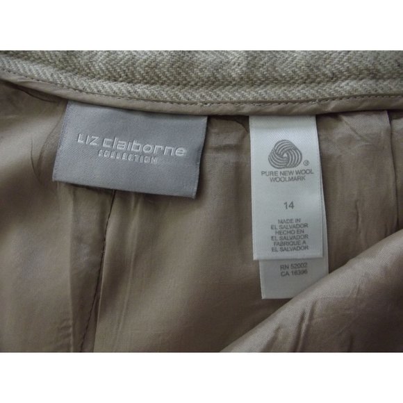 Liz Claiborne 14 Wool Blend Pants beige herringbone textured high rise dress pts - Picture 5 of 7